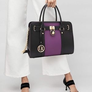 Black and purple purse and wallet